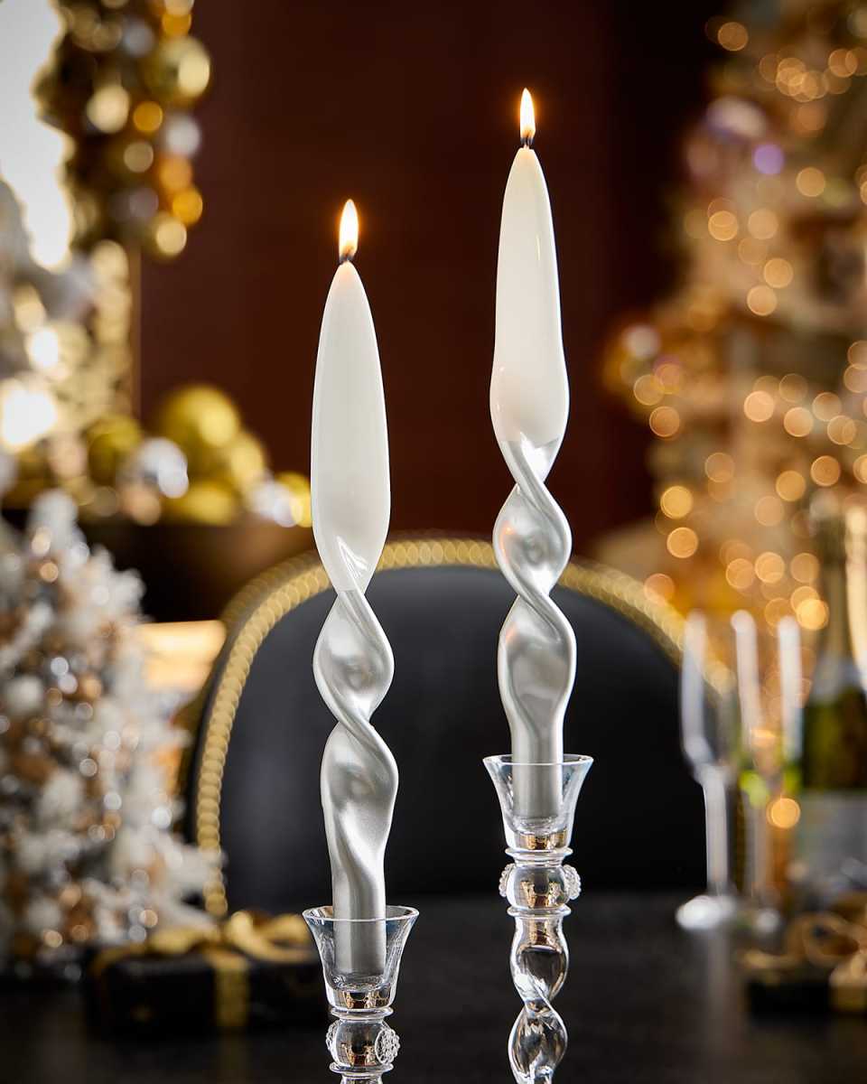 White and Silver Candles, Set of 2